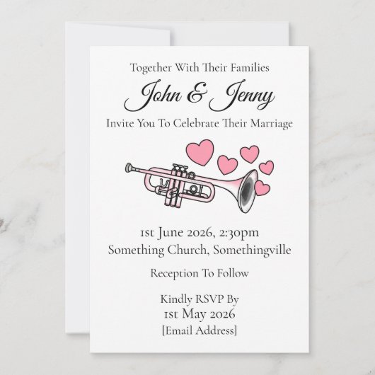 トランペット結婚式招待状ブラスミュージシャン 招待状 (正面)