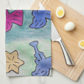 トランペット茶タオル付きクリスマスエンジェル キッチンタオル (四つ折り)