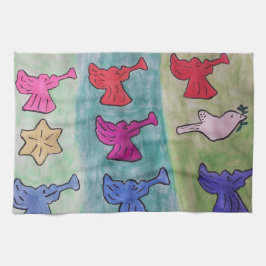 トランペット茶タオル付きクリスマスエンジェル キッチンタオル