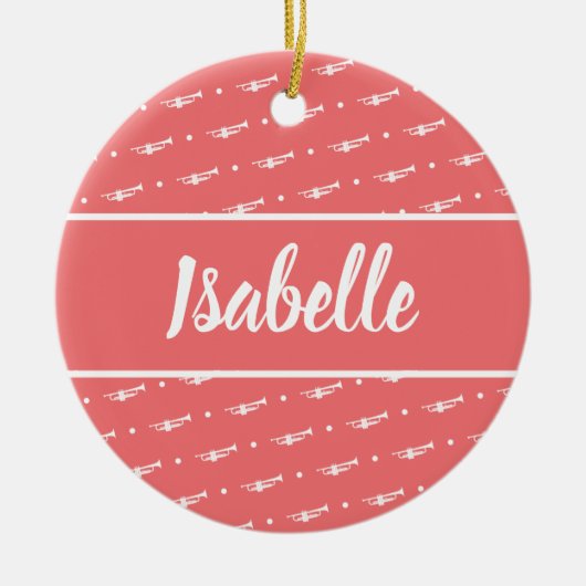 トランペット選手ギフトパーソナライズされたミュージシャンカスタム セラミックオーナメント (正面)