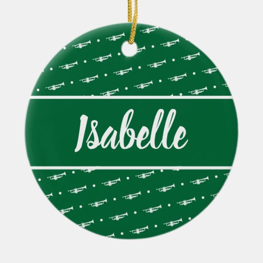 トランペット選手ギフトパーソナライズされたミュージシャングリーン セラミックオーナメント (正面)