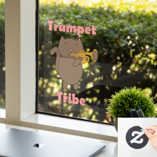 トランペット部族 かわいい猫 ピンク ウィンドウサイン (オフィス)