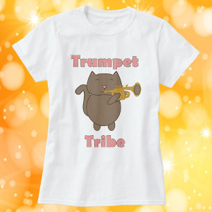 トランペット部族 ブラウンキャット ピンク Tシャツ