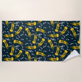 トランペット音楽ノートパターン ビーチタオル (正面)