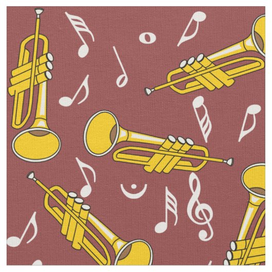 トランペット音楽ノートパターン ファブリック (クローズアップ)