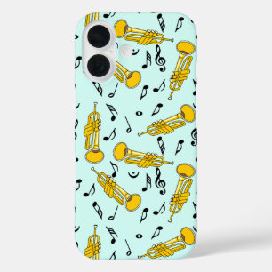 トランペット音楽ノートパターン iPhone 16ケース