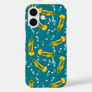 トランペット音楽ノートパターン iPhone 16ケース