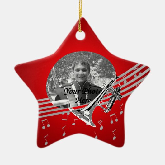 トランペット音楽レッド セラミックオーナメント (正面)