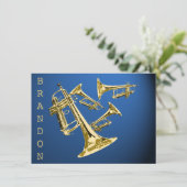 トランペット音楽金ゴールドとブルーサンキューフラットカード サンキューカード (スタンド正面)