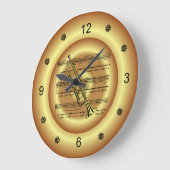 トランペット音楽～金ゴールド背景～ ラージ壁時計 (傾斜)