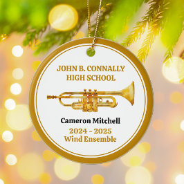 トランペット高校バンドカスタム金ゴールドクリスマス セラミックオーナメント