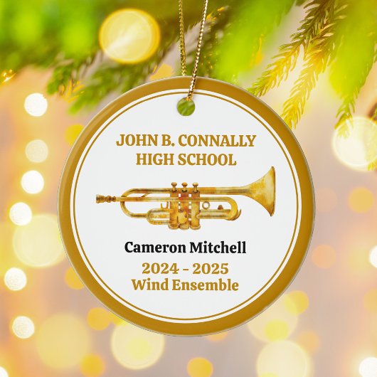 トランペット高校バンドカスタム金ゴールドクリスマス セラミックオーナメント
