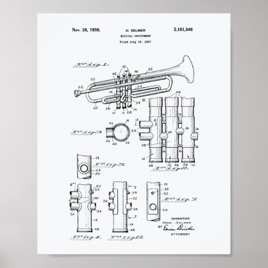 トランペット1939パテントアートホワイト紙 ポスター (正面)