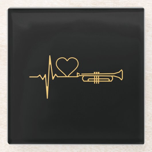 トランペット – トランペットのハートビートギフト ガラスコースター (正面)