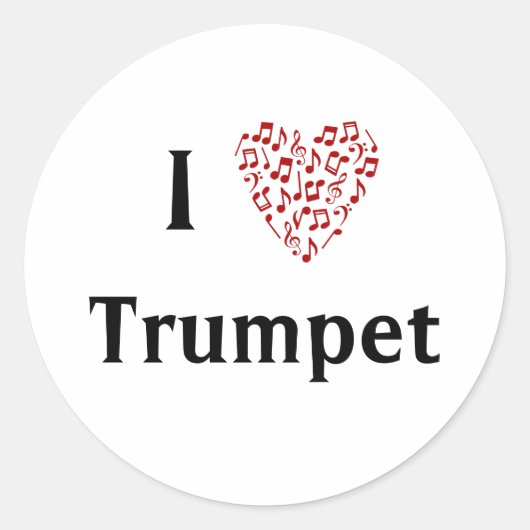 トランペット 赤いハート ミュージックノート ラウンドシール (正面)
