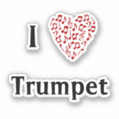 トランペット 赤いハート ミュージック ノーツ ビニールが大好き シール (正面)
