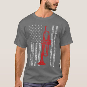 トランペット USA アメリカ国旗 面白い ジャズ ミュージック ヴィンテージ Tシャツ