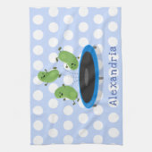 トランポおもしろいリン漫画の可愛いグリーンビーンズ キッチンタオル (縦)