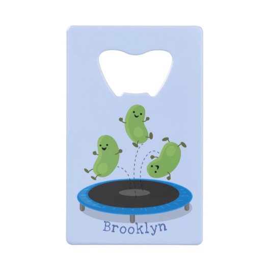 トランポおもしろいリン漫画の可愛いグリーンビーンズ クレジットカード栓抜き (正面)