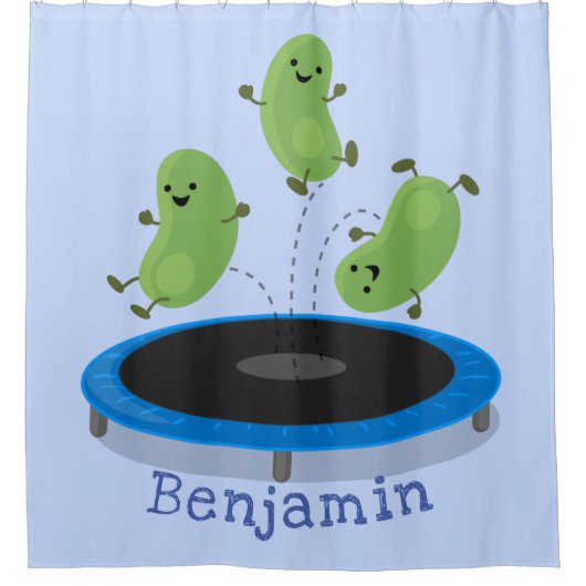 トランポおもしろいリン漫画の可愛いグリーンビーンズ シャワーカーテン (正面)