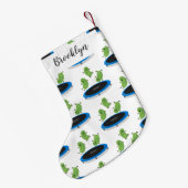 トランポおもしろいリン漫画の可愛いグリーンビーンズ スモールクリスマスストッキング (裏面 (吊り時))