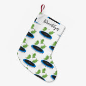 トランポおもしろいリン漫画の可愛いグリーンビーンズ スモールクリスマスストッキング (正面 (吊り時))