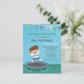 トランポリンで跳ねる少年の誕生日パーティー招待状 招待状 (スタンド正面)