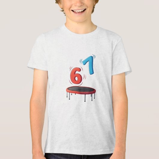 トランポリンで遊ぶ6歳と7歳 トライブレンドＴシャツ (正面)