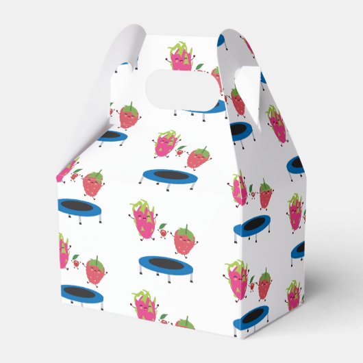 トランポリンに飛び乗る果物 フェイバーボックス (正面サイド)