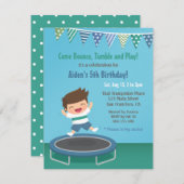 トランポリンの子供の誕生日のパーティの招待状の男の子 招待状 (正面/裏面)