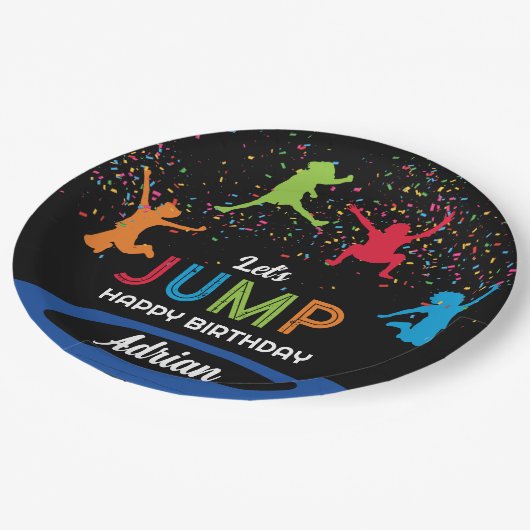 トランポリンカラフルパークジャンプ子供の誕生日パーティー ペーパープレート (アングル)