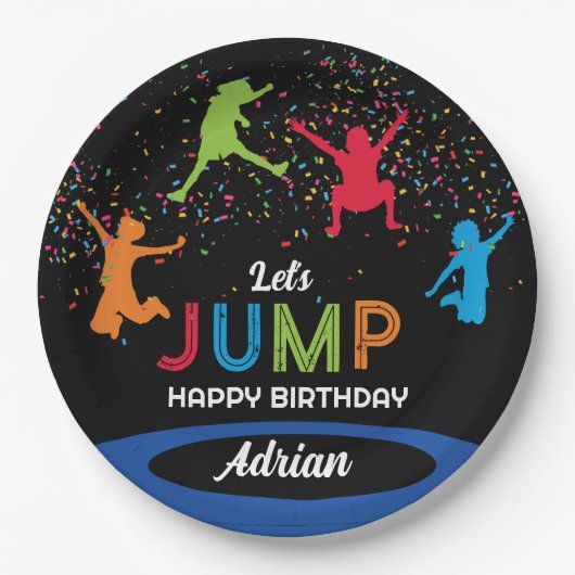 トランポリンカラフルパークジャンプ子供の誕生日パーティー ペーパープレート (正面)