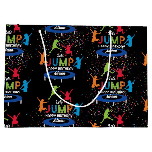トランポリンカラフルパークジャンプ子供の誕生日パーティー ラージペーパーバッグ (裏面)