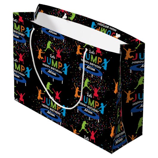 トランポリンカラフルパークジャンプ子供の誕生日パーティー ラージペーパーバッグ (裏面アングル)