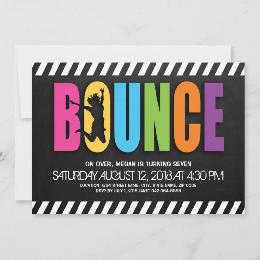 トランポリンコートの子供の誕生日パーティー 招待状 (正面)