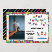 トランポリンバウンスジャンプ子供の誕生日パーティー 招待状 (正面/裏面)