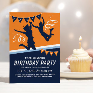 トランポリンパークボーイズ子供の誕生日パーティー 招待状