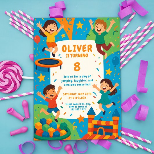 トランポリンパーティーおもしろい – ジャンプ誕生日 招待状