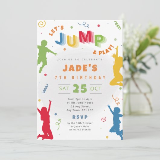 トランポリンパーティーの子供の誕生日招待状 招待状 (スタンド正面)