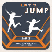 トランポリン公園でオレンジの誕生日パーティーを飛ぼう スクエアペーパーコースター (正面)