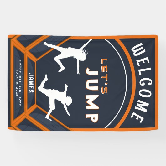 トランポリン公園でオレンジの誕生日パーティーを飛ぼう 横断幕 (横)