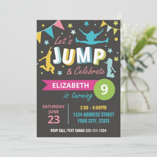 トランポリン公園の誕生日の招待状 招待状 (スタンド正面)