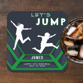 トランポリン公園緑の誕生日パーティーを飛ぼう スクエアペーパーコースター
