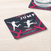 トランポリン公園赤い誕生日パーティーを飛ぼう スクエアペーパーコースター (アングル)