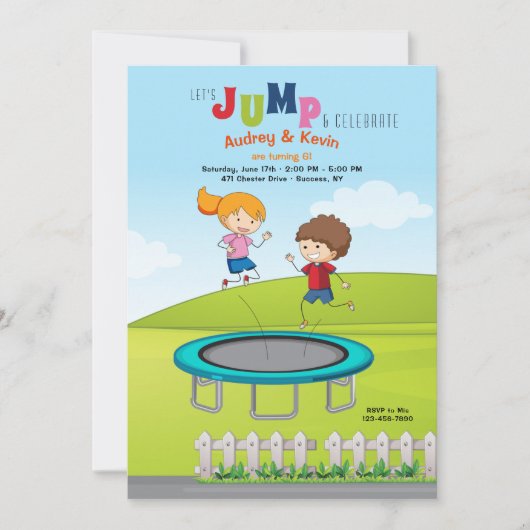 トランポリン子供の誕生日パーティー 招待状 (正面)