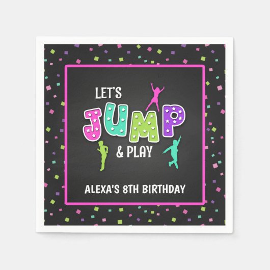 トランポリン誕生日パーティナプキン – ガール スタンダードカクテルナプキン (正面)