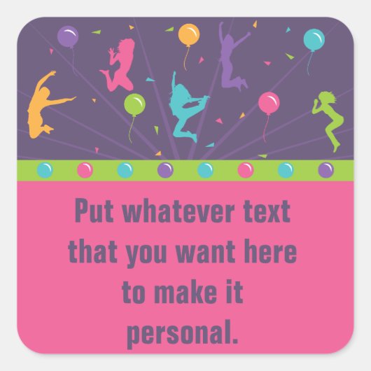 トランポリン誕生日パーティーガールズシール2 スクエアシール (正面)