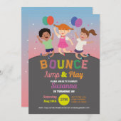 トランポリン誕生日パーティーピンクガールズバウンスジャンプ 招待状 (正面/裏面)