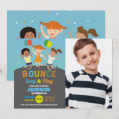 トランポリン誕生日パーティーブルーボーイズバウンスジャンプ 招待状 (正面/裏面)