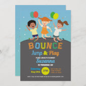トランポリン誕生日パーティーブルーボーイズバウンスジャンプ 招待状 (正面/裏面)
